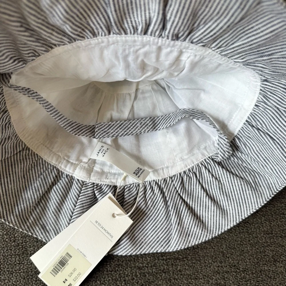 Janie and Jack Striped Blue White Bow Bucket Hat Baby Girl NWT
